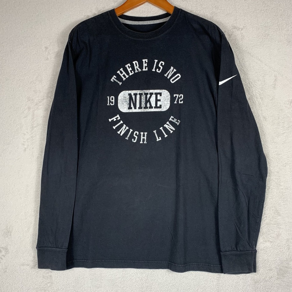 Nike Shirt Mens XL Black There Is No Finish Line Long Sleeve Y2K Circle Logo